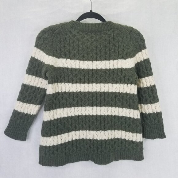 J Crew Chunky Cable Knit Sweater Women's S Merino Wool Green White Striped - Picture 8 of 14